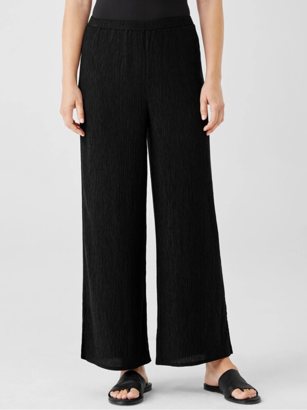 Eileen Fisher Woven Plisse Straight Pants in Black Size Small